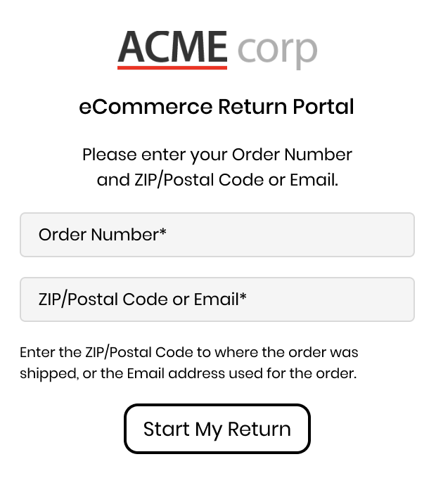 eCommerce returns customer portal - authenticate